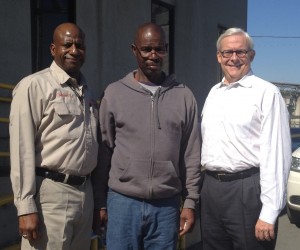 Every now and then I get to visit members at their workplace. Yesterday, I was blessed to participate in the Clergy Recognition Luncheon at the Tyson chicken plant in Monroe. That's where Leroy Stinson, a hard-working member and PC(USA)elder, has worked for years, leading in his own quiet way. I was proud to be with Leroy - and learned a lot about chicken processing. Hats off to Tyson Chicken for being a "faith-friendly" workplace. It has 80 chaplains on staff nationwide, covering 110 plants. That's Chaplain RJ on the left and Leroy in the middle.