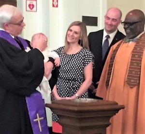 Congratulations to Jenna and Ben Pendry on the baptism Sunday of their son, Branch (above). We also give thanks for the baptisms of Tim and infant Cara Vandervoert, who joined the church with wife/mother Bright.  What a blessing.