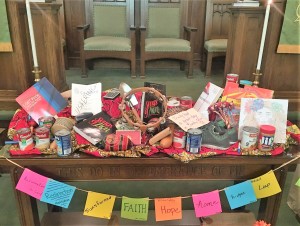 Thanks to all who pledged their selves and their resources to our ministry in 2017, including these representative items we placed on the Communion Table,